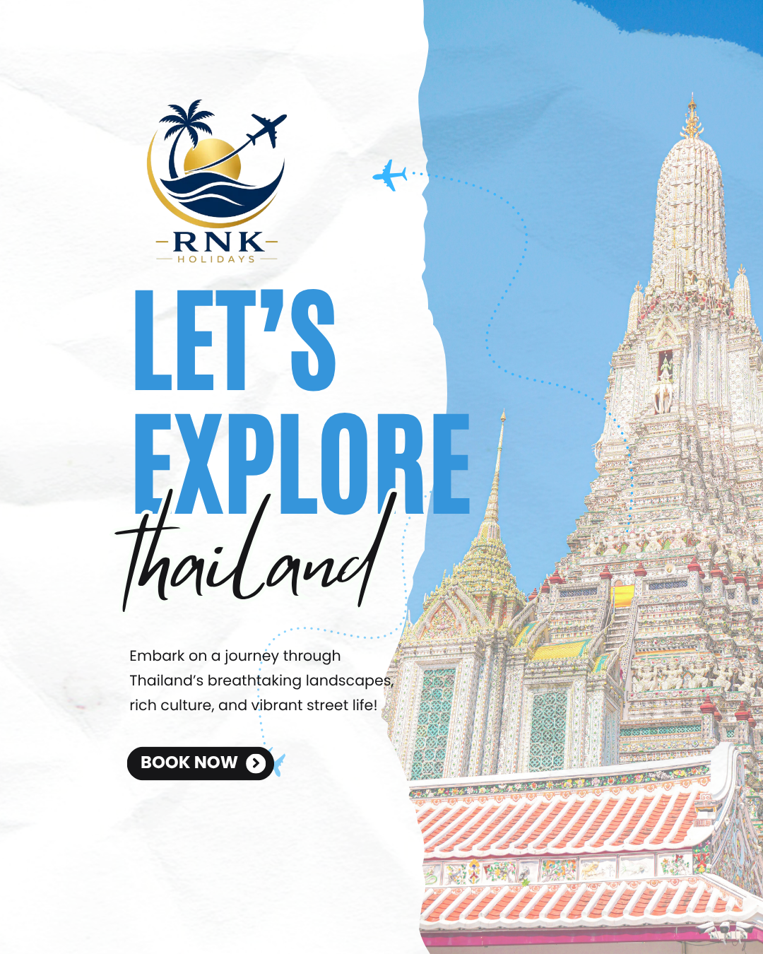 3. THAILAND TRIO GETAWAY 6 Nights / 7 Days Bangkok + Pattaya + Phuket 💰 Starting From: ₹59,999/- Per Person Day 1 – Mumbai → Bangkok → Pattaya Arrival, airport pickup and transfer to Pattaya. Hotel check-in and leisure. Overnight: Pattaya Day 2 – Pattaya Breakfast. Coral Island Tour Speedboat ride Beach leisure Optional water activities Evening free. Overnight: Pattaya Day 3 – Pattaya Breakfast. Pattaya sightseeing: Pattaya Viewpoint Nong Nooch Tropical Garden / alternative attraction Local shopping Optional Alcazar Cabaret Show. Overnight: Pattaya Day 4 – Pattaya → Bangkok Breakfast and check-out. Transfer to Bangkok. Bangkok city sightseeing Wat Traimit / Golden Buddha Shopping Overnight: Bangkok Day 5 – Bangkok → Phuket Breakfast. Domestic flight to Phuket. Airport pickup Hotel check-in Patong Beach Evening leisure Overnight: Phuket Day 6 – Phuket Breakfast. Phi Phi Island Tour Phi Phi Island Maya Bay area, subject to local access/conditions Snorkelling opportunity Beach leisure Overnight: Phuket Day 7 – Phuket → Mumbai Breakfast, check-out and airport transfer. Fly back to Mumbai. Includes ✓ Bangkok–Phuket domestic flight ✓ 2N Pattaya + 2N Bangkok + 2N Phuket ✓ 3★ accommodation ✓ Daily breakfast ✓ Airport transfers ✓ Coral Island Tour ✓ Phi Phi Island Tour ✓ Bangkok sightseeing ✓ Pattaya sightseeing ✓ Visa/entry assistance ✓ Tour assistance