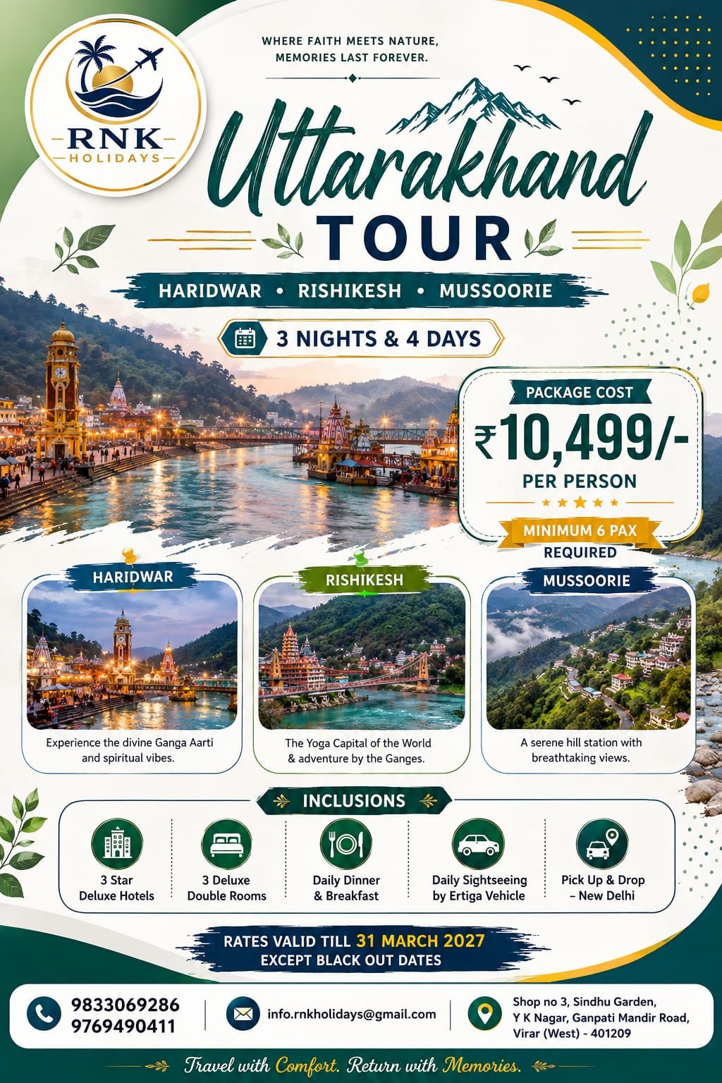 Uttarakhand Tour: Haridwar, Rishikesh & Mussoorie (3 Nights & 4 Days)